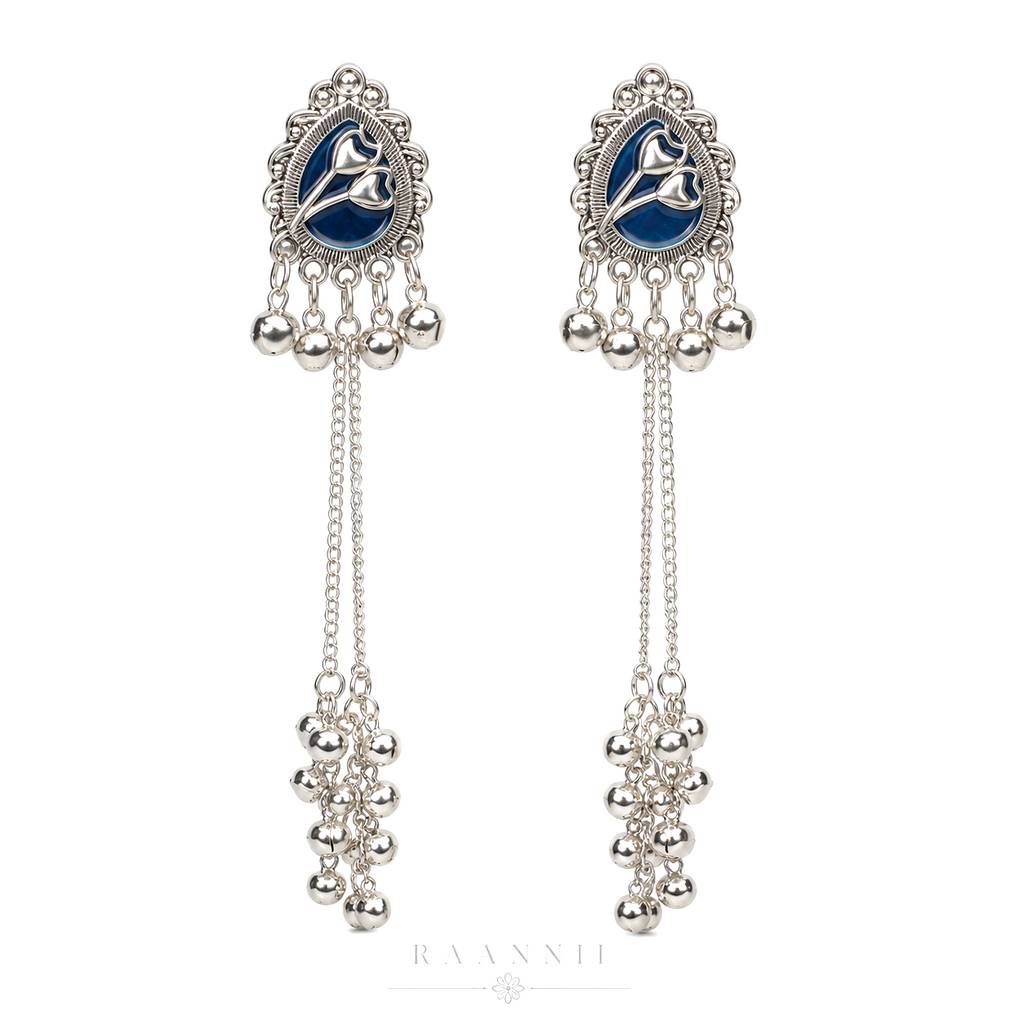 Raannii Royal Blue Kashmiri Long Chain Earrings