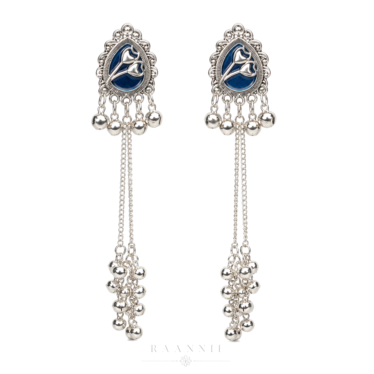 Raannii Royal Blue Kashmiri Long Chain Earrings