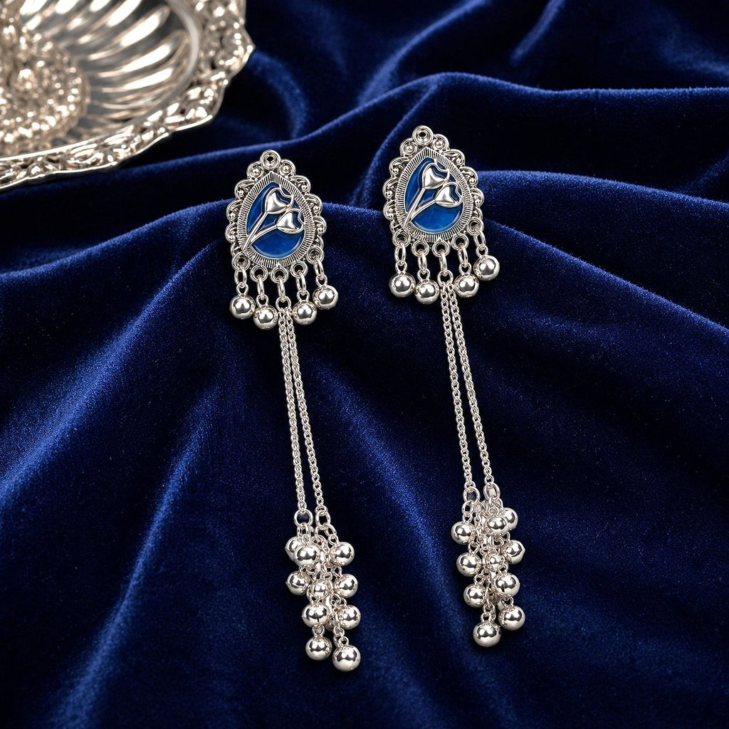 Raannii Royal Blue Kashmiri Long Chain Earrings