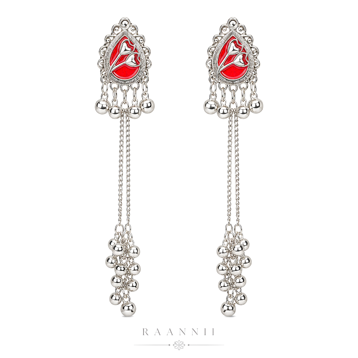 Raannii Ruby Red Kashmiri Long Chain Earrings