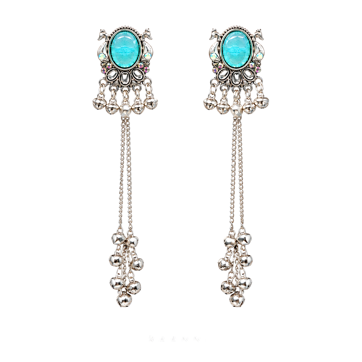 Raannii Turquoise Kashmiri Long Chain Earrings