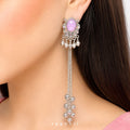 Raannii Pink Stone Kashmiri Long Chain Earrings