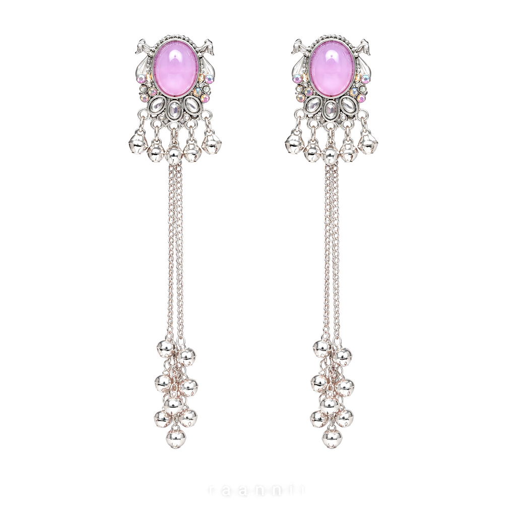 Raannii Pink Stone Kashmiri Long Chain Earrings