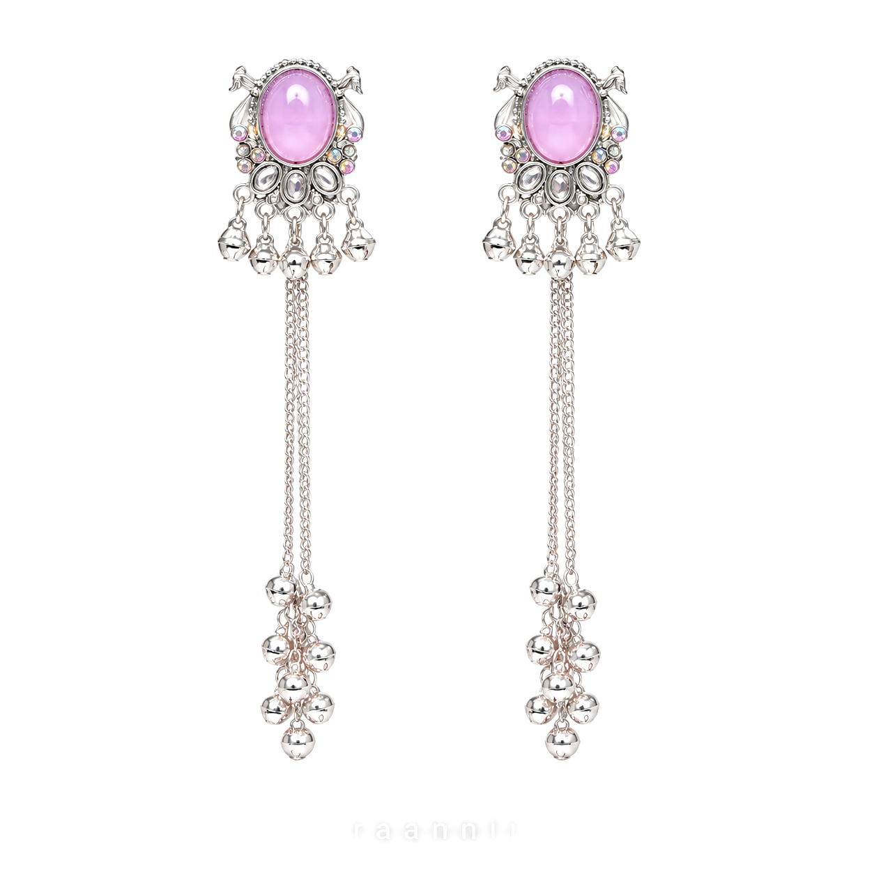 Raannii Pink Stone Kashmiri Long Chain Earrings