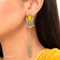 Raannii Kashmiri Yellow Stone Long Chain Earrings