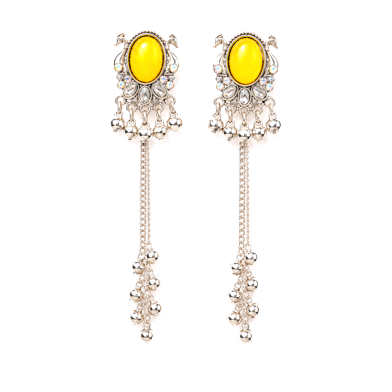 Raannii Kashmiri Yellow Stone Long Chain Earrings