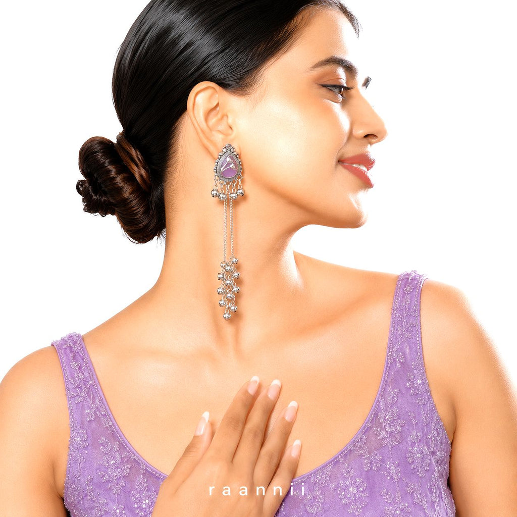 Raannii Lavender Kashmiri Long Chain Earrings