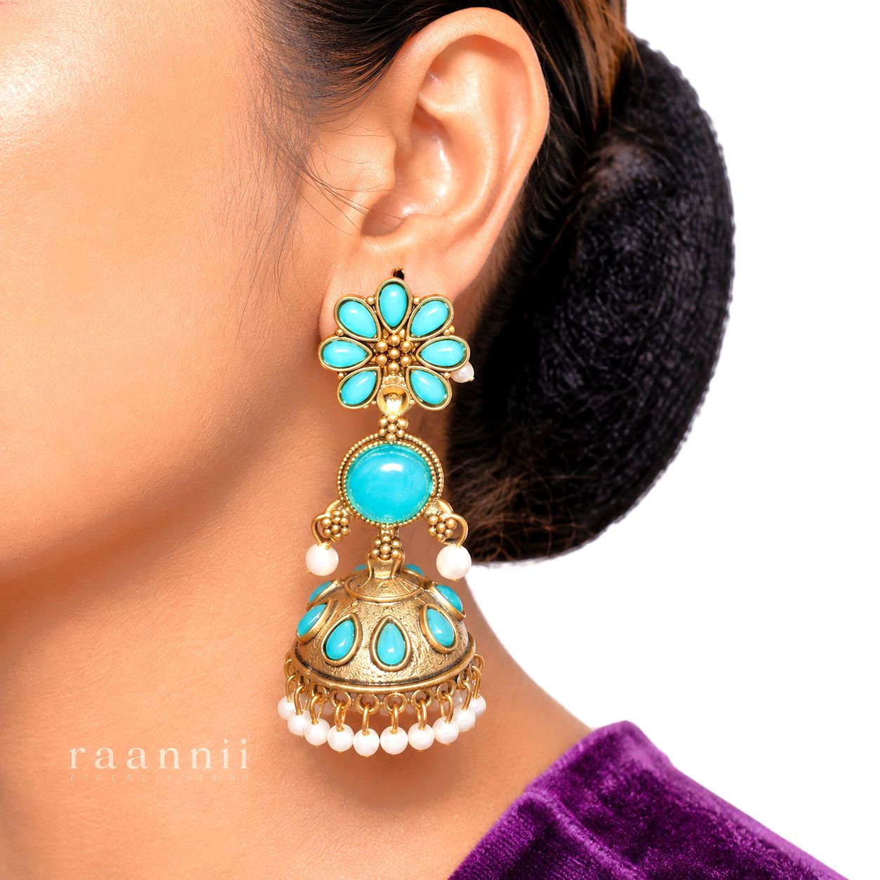 Raannii Earrings – Turquoise Stone Jhumka Dangler Earrings for Women