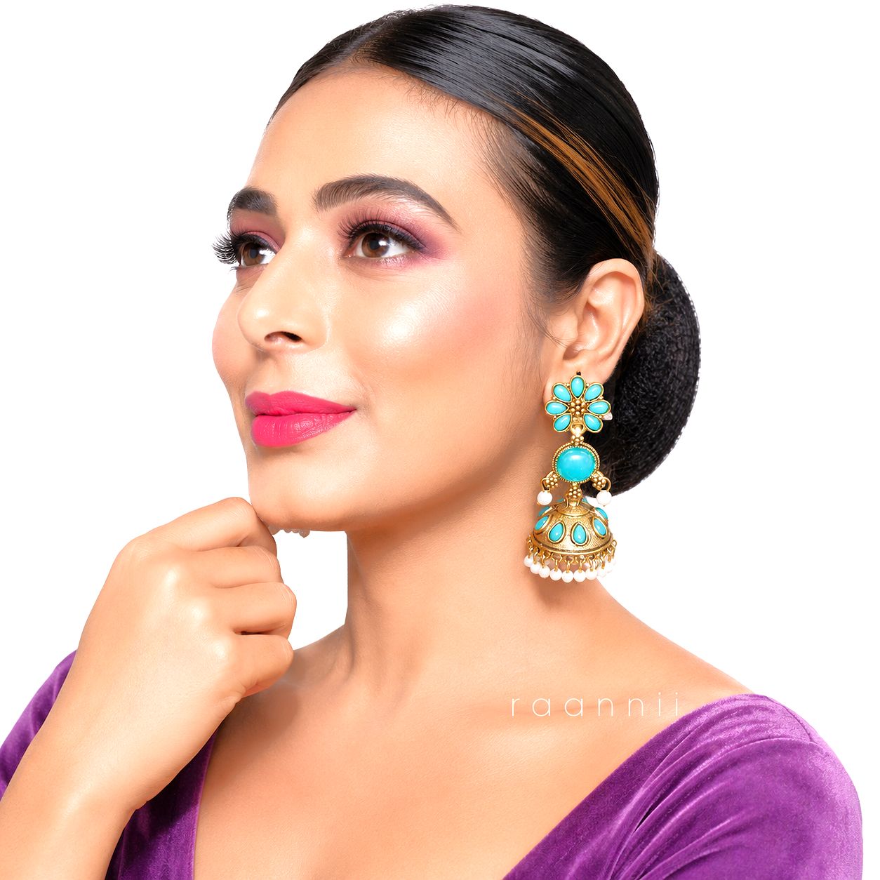 Raannii Earrings – Turquoise Stone Jhumka Dangler Earrings for Women