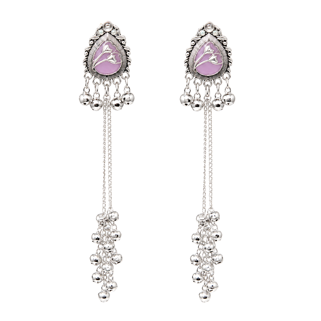 Raannii Lavender Kashmiri Long Chain Earrings