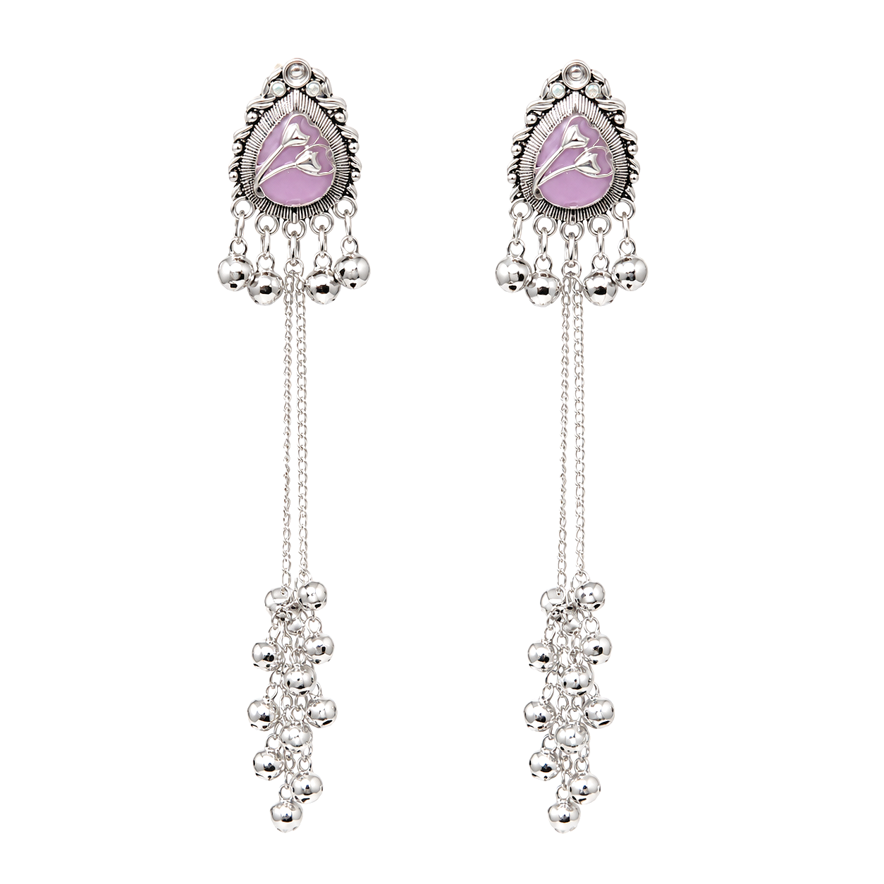 Raannii Lavender Kashmiri Long Chain Earrings