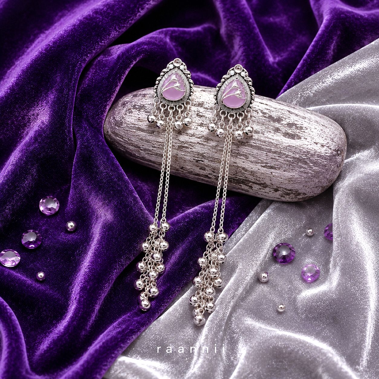 Raannii Lavender Kashmiri Long Chain Earrings