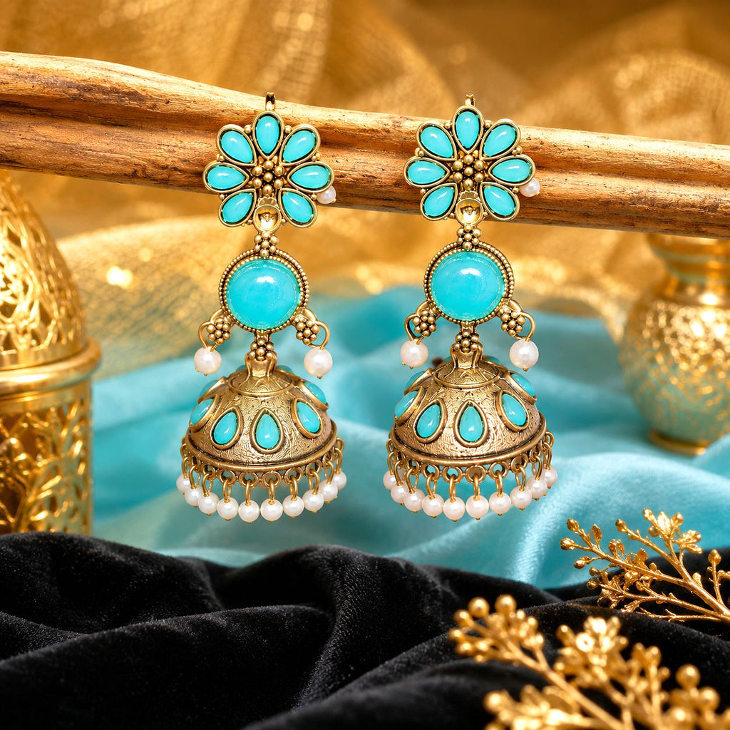 Raannii Earrings – Turquoise Stone Jhumka Dangler Earrings for Women