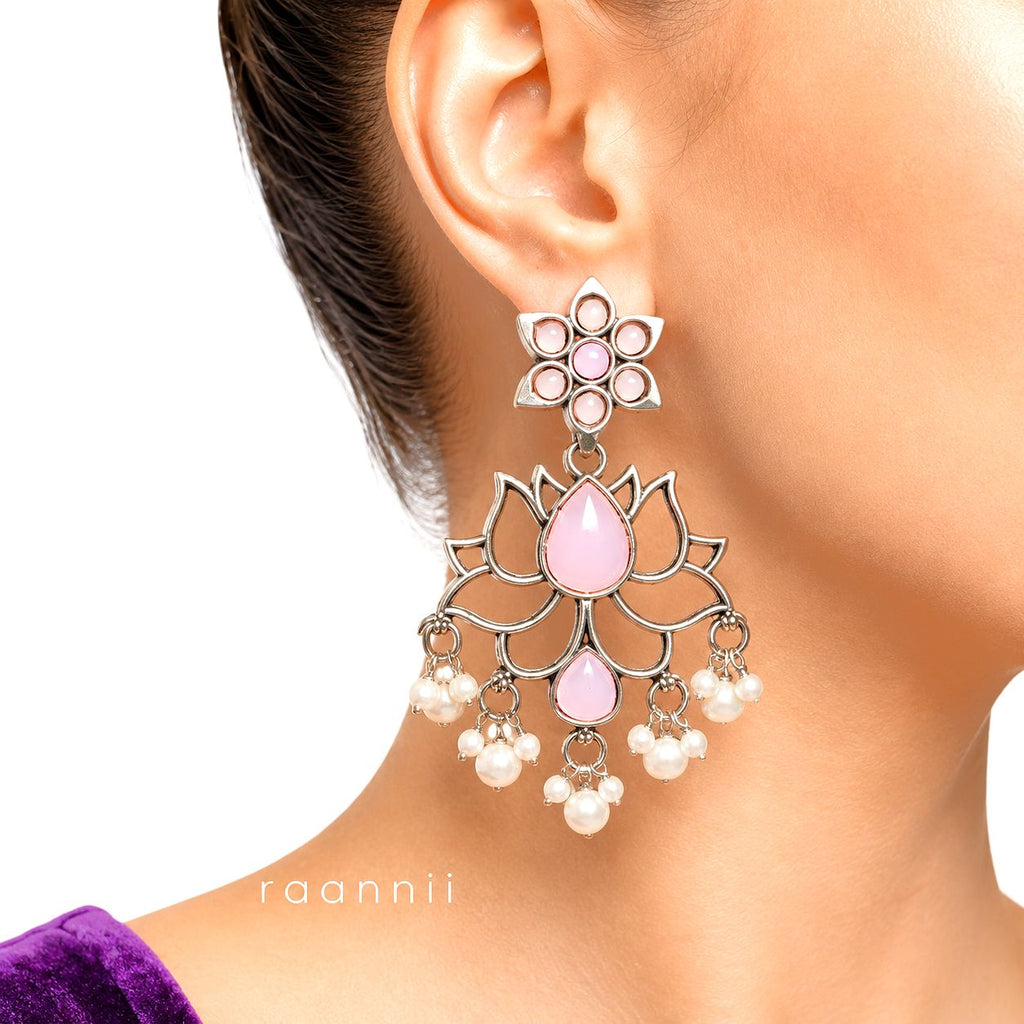 Raannii Earrings – Pink Lotus Pearl Dangler Earrings for Women