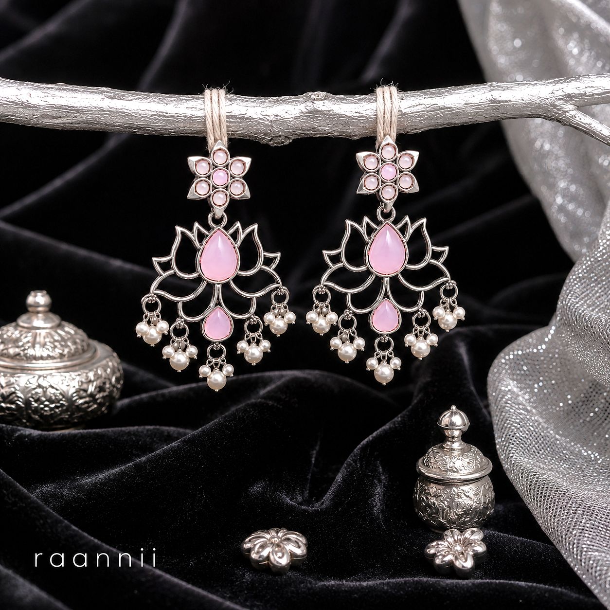 Raannii Earrings – Pink Lotus Pearl Dangler Earrings for Women