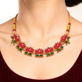 Raannii Red Lotus Necklace – Gold Plated Floral Statement Jewelry
