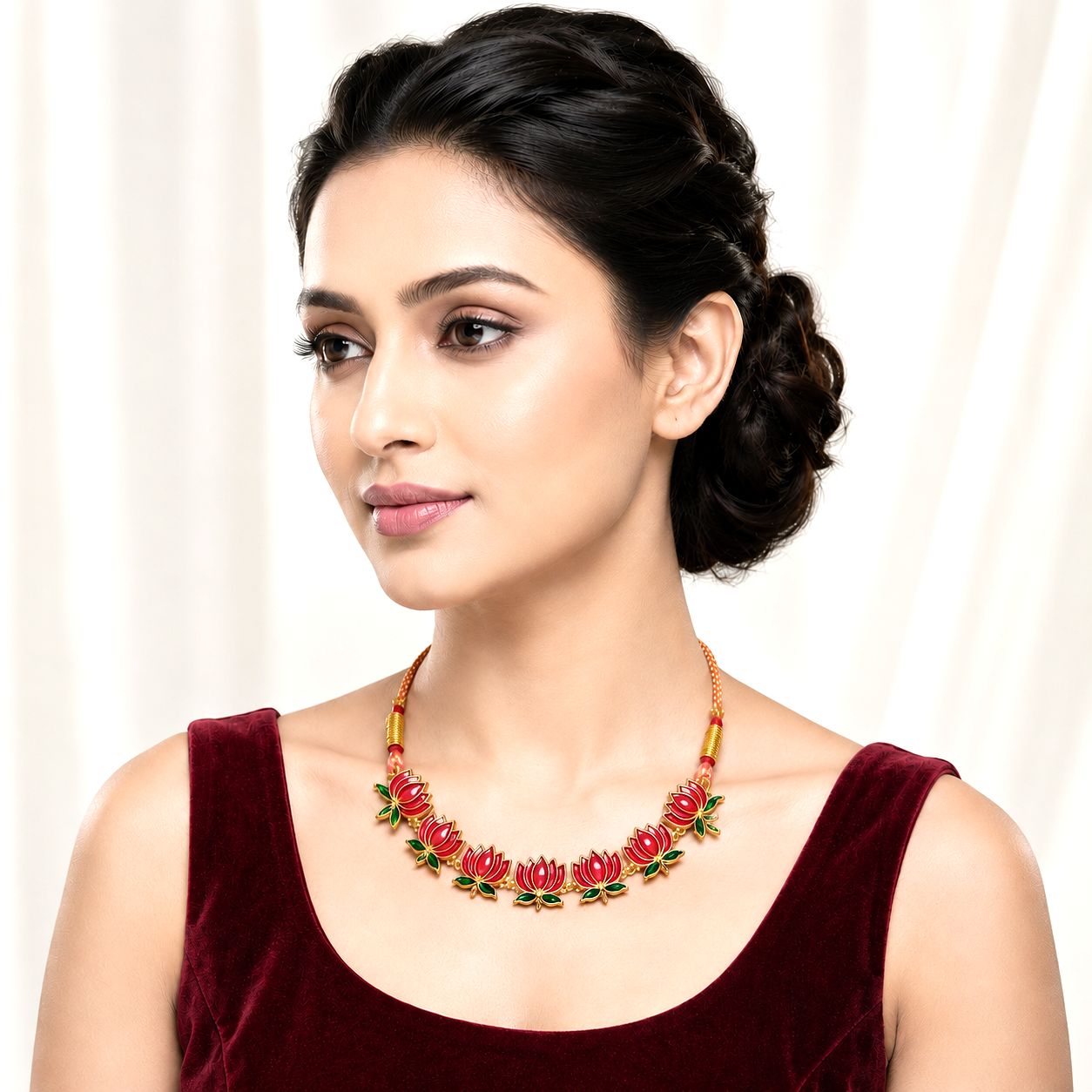 Raannii Red Lotus Necklace – Gold Plated Floral Statement Jewelry