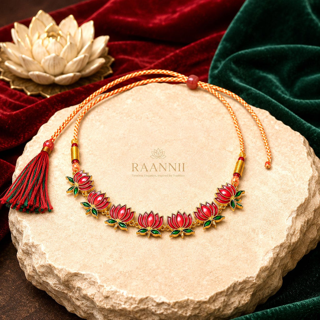 Raannii Red Lotus Necklace – Gold Plated Floral Statement Jewelry