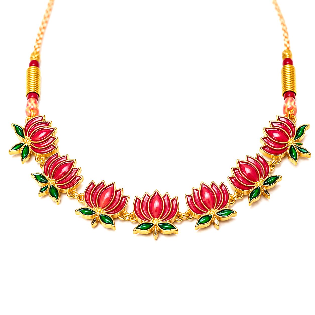 Raannii Red Lotus Necklace – Gold Plated Floral Statement Jewelry
