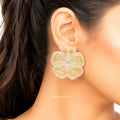 Raannii Gold Floral Stud Earrings – Beaded Statement Flower Earrings