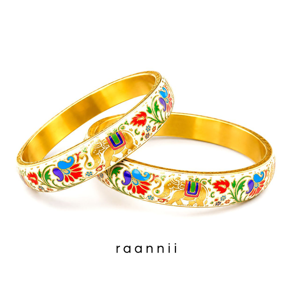 Raannii Floral Printed Enamel Bangles (Pair) – Designer Ethnic Kada Set