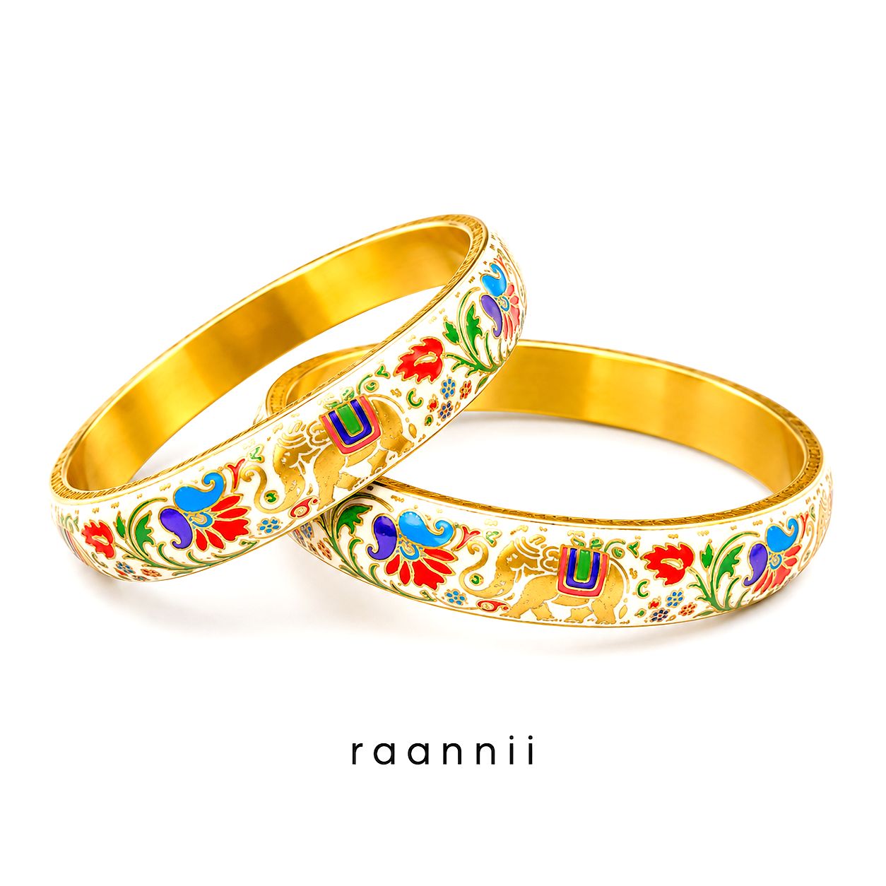 Raannii Floral Printed Enamel Bangles (Pair) – Designer Ethnic Kada Set
