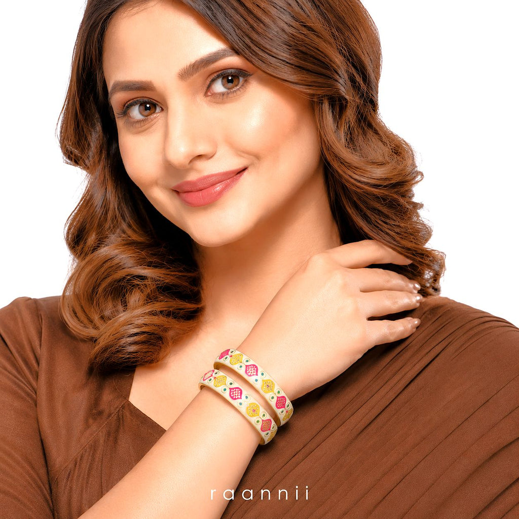 Raannii Multicolor Enamel Designer Bangles (Set of 2)