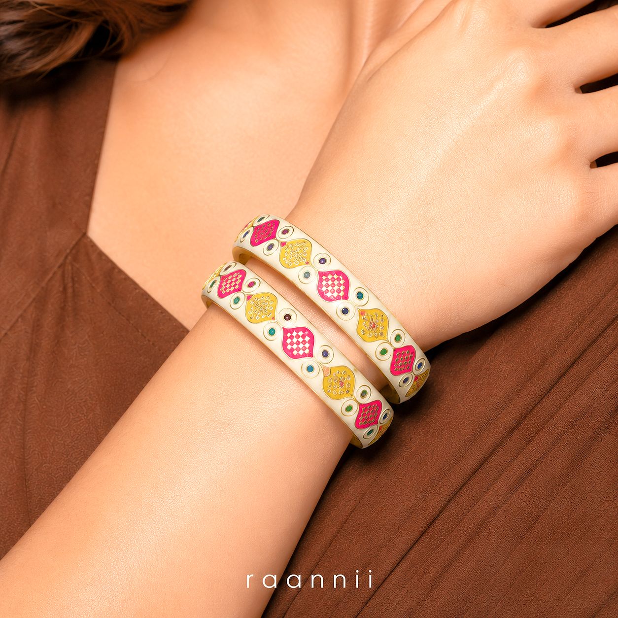 Raannii Multicolor Enamel Designer Bangles (Set of 2)