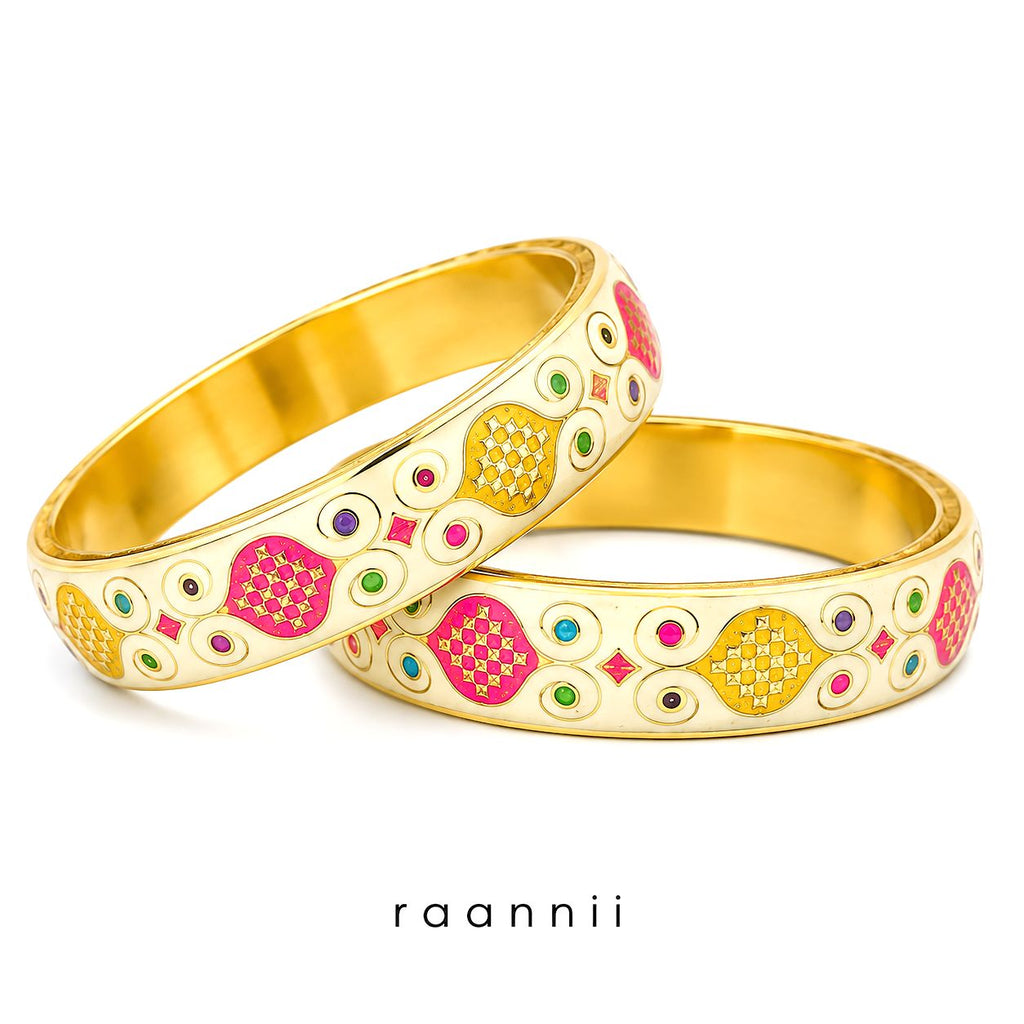 Raannii Multicolor Enamel Designer Bangles (Set of 2)