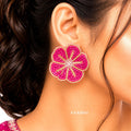 Raannii Earrings - Baby Pink & Gold Floral Handcrafted Beaded Stud Earrings for Women