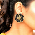 Raannii Earrings - Black & Gold Floral Handcrafted Beaded Stud Earrings for Women