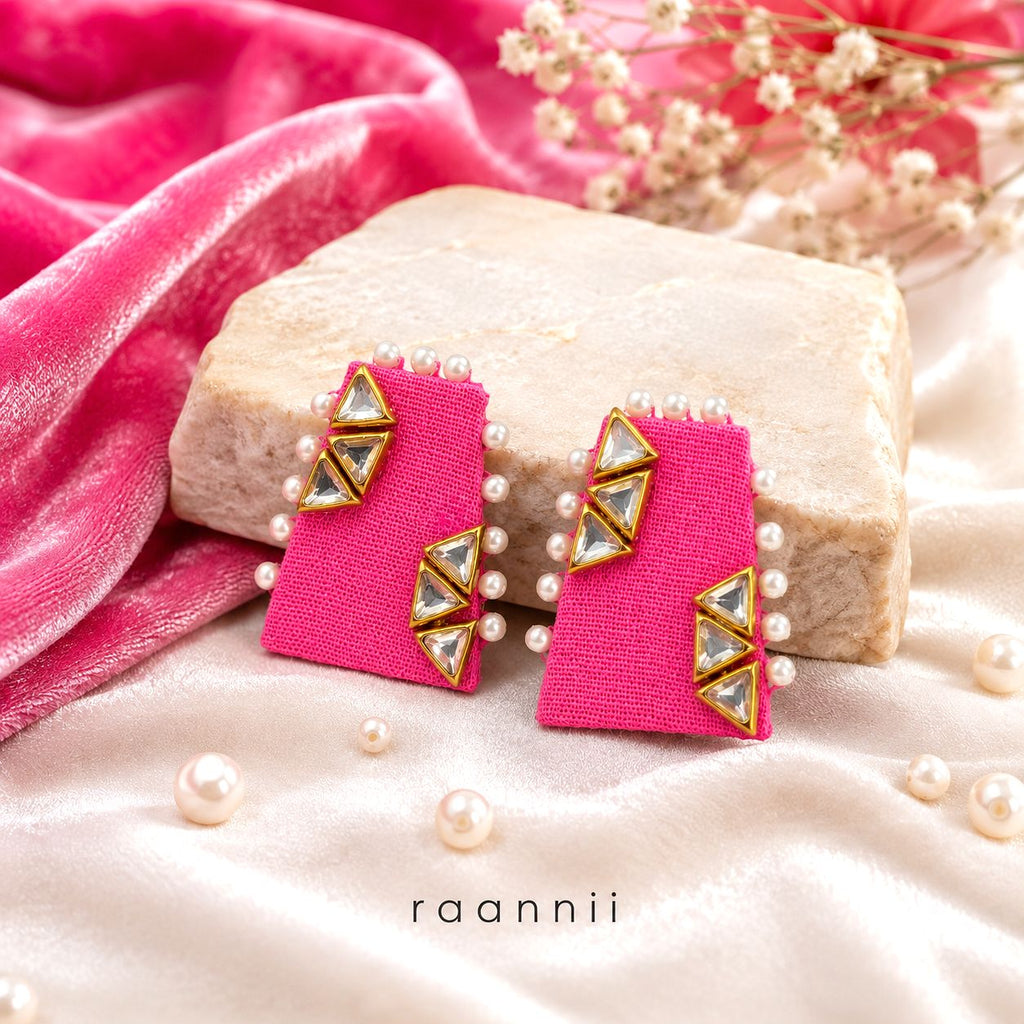Raannii Earrings - Pink Pearl Kundan Statement Square Earrings for Women