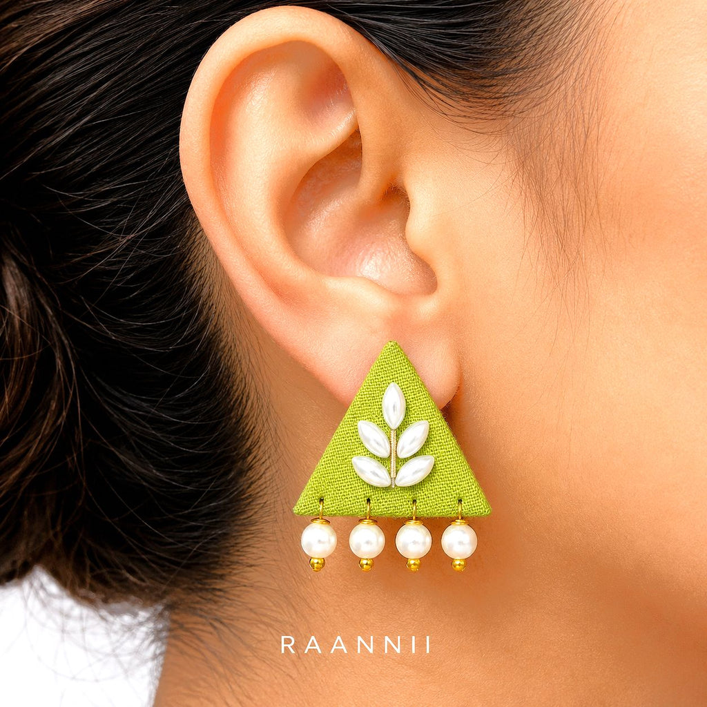 Raannii Earrings - Green Triangle Pearl Drop Statement Earrings for Women
