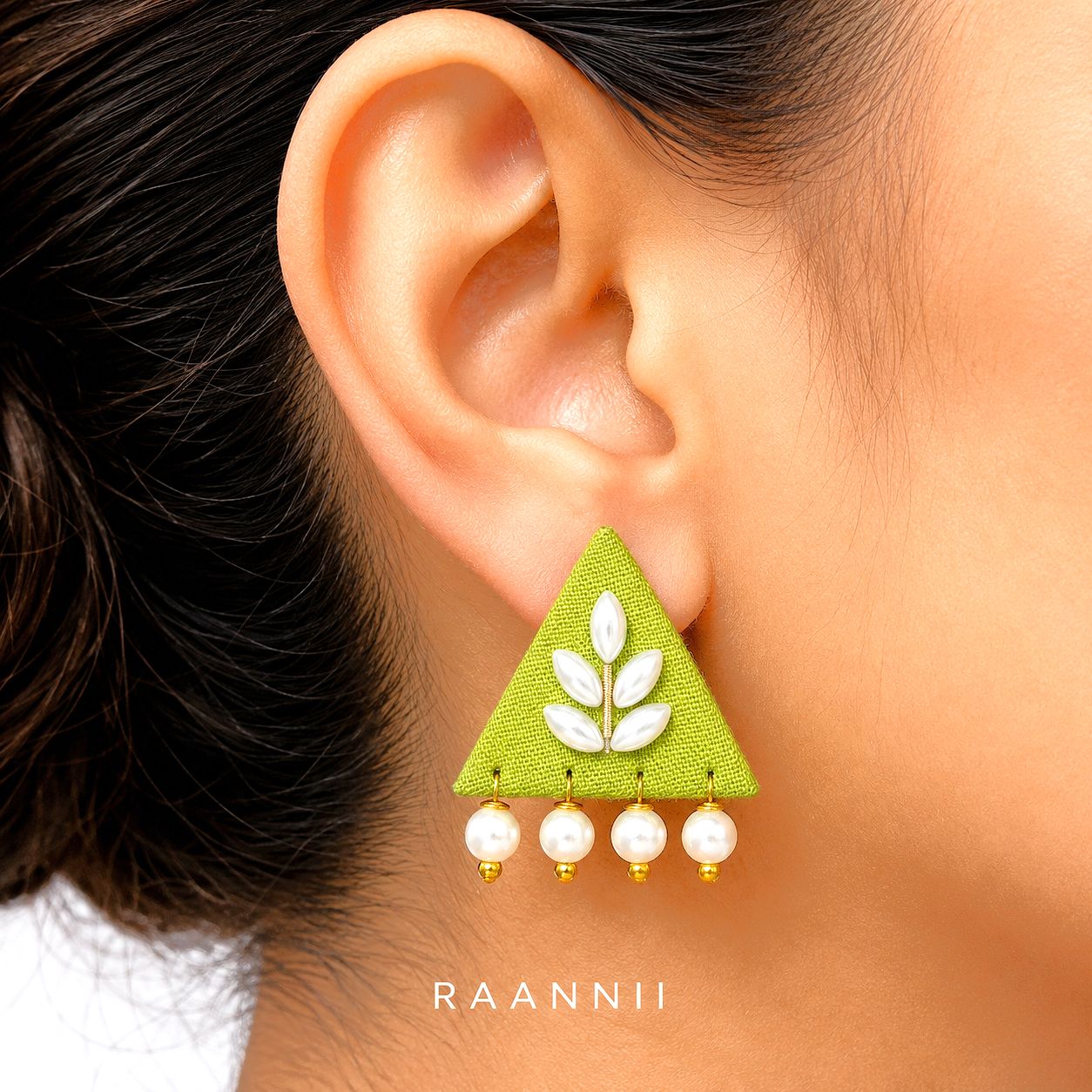 Raannii Earrings - Green Triangle Pearl Drop Statement Earrings for Women