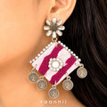 Raannii Earrings - Pink Fabric Coin Drop Statement Earrings for Women