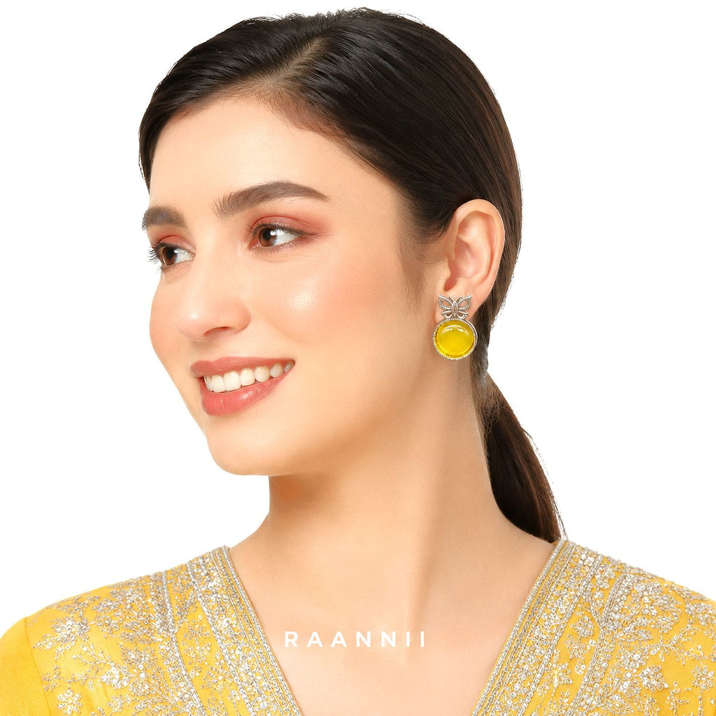 Raannii Earrings - Yellow Butterfly Statement Stud Earrings for Women