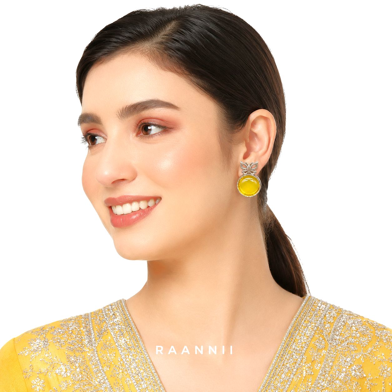 Raannii Earrings - Yellow Butterfly Statement Stud Earrings for Women