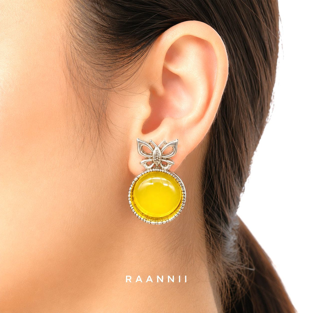 Raannii Earrings - Yellow Butterfly Statement Stud Earrings for Women