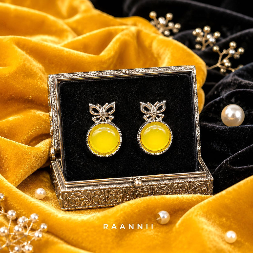 Raannii Earrings - Yellow Butterfly Statement Stud Earrings for Women