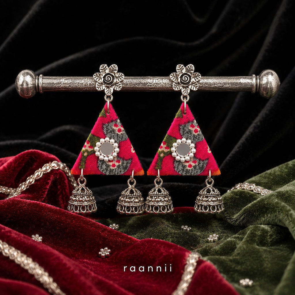 Raannii Earrings - Pink Printed Fabric Jhumka Drop Earrings for Women