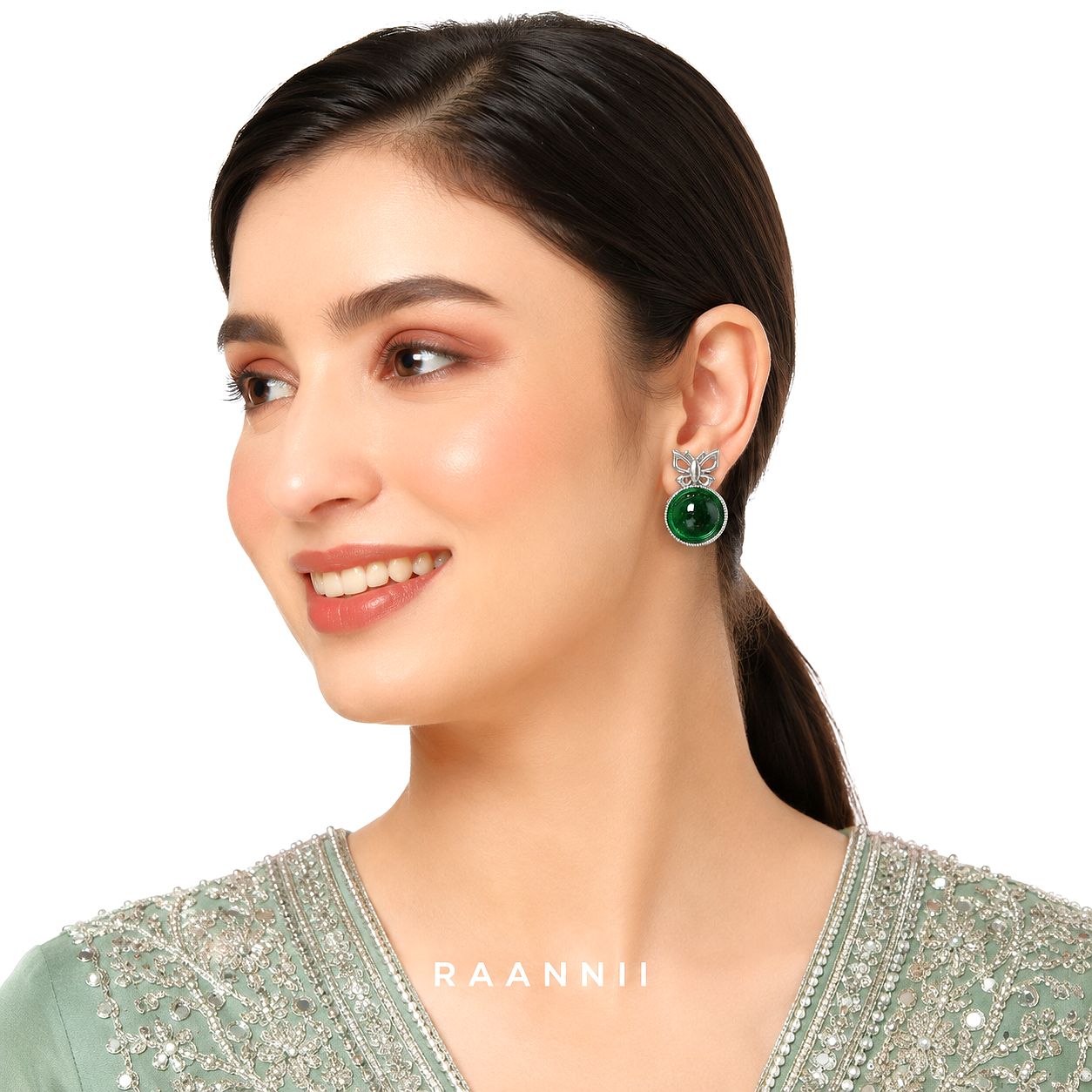 Raannii Earrings - Green Butterfly Statement Stud Earrings for Women