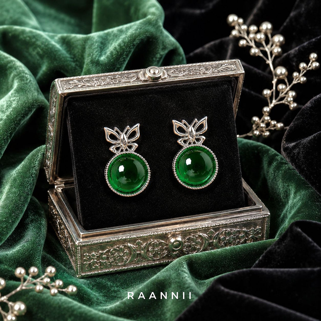 Raannii Earrings - Green Butterfly Statement Stud Earrings for Women