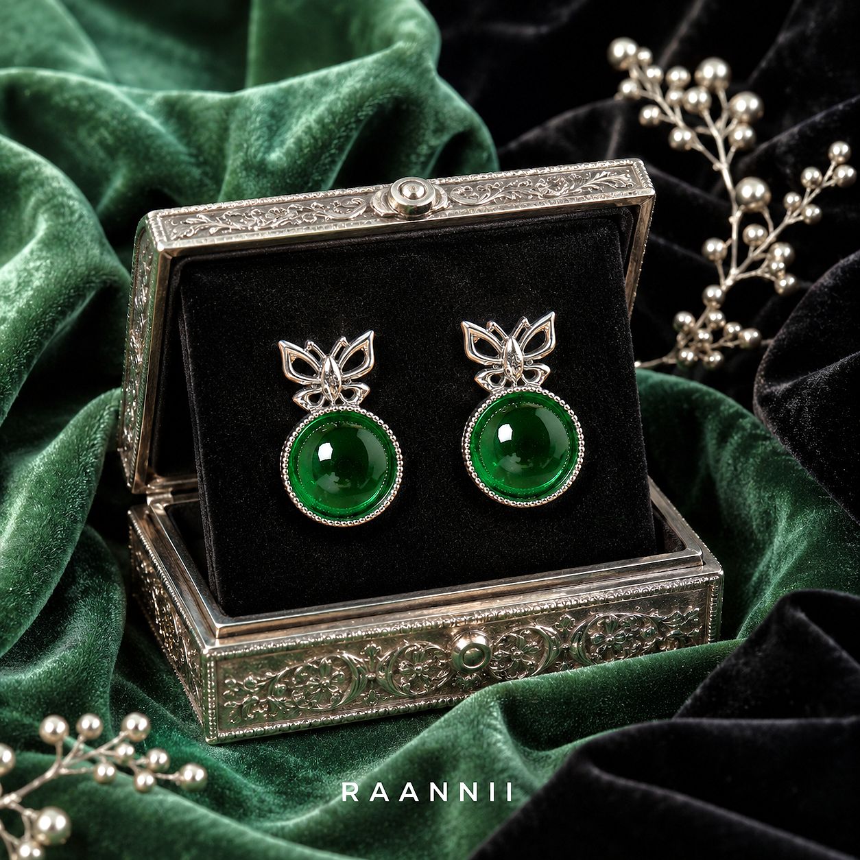 Raannii Earrings - Green Butterfly Statement Stud Earrings for Women
