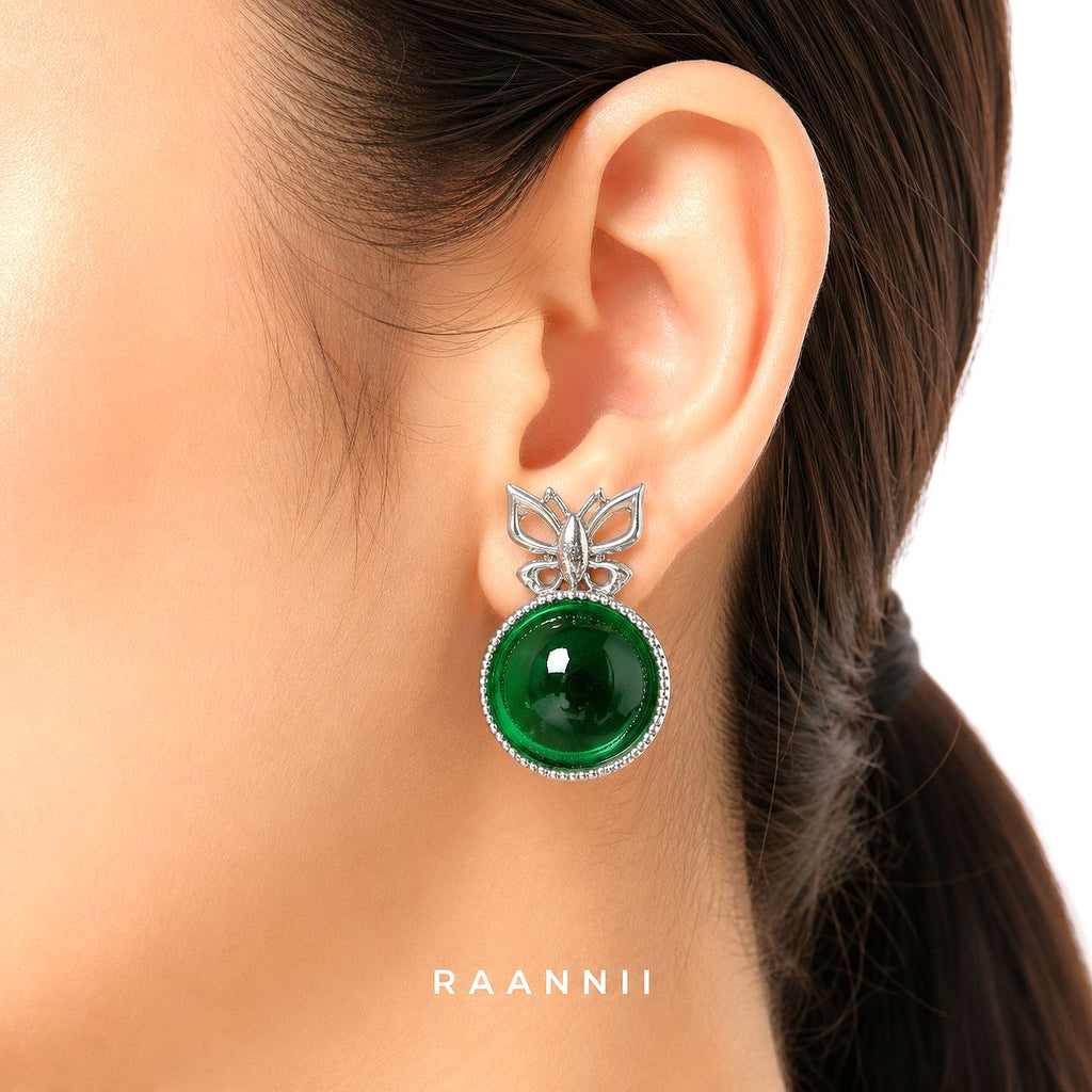 Raannii Earrings - Green Butterfly Statement Stud Earrings for Women