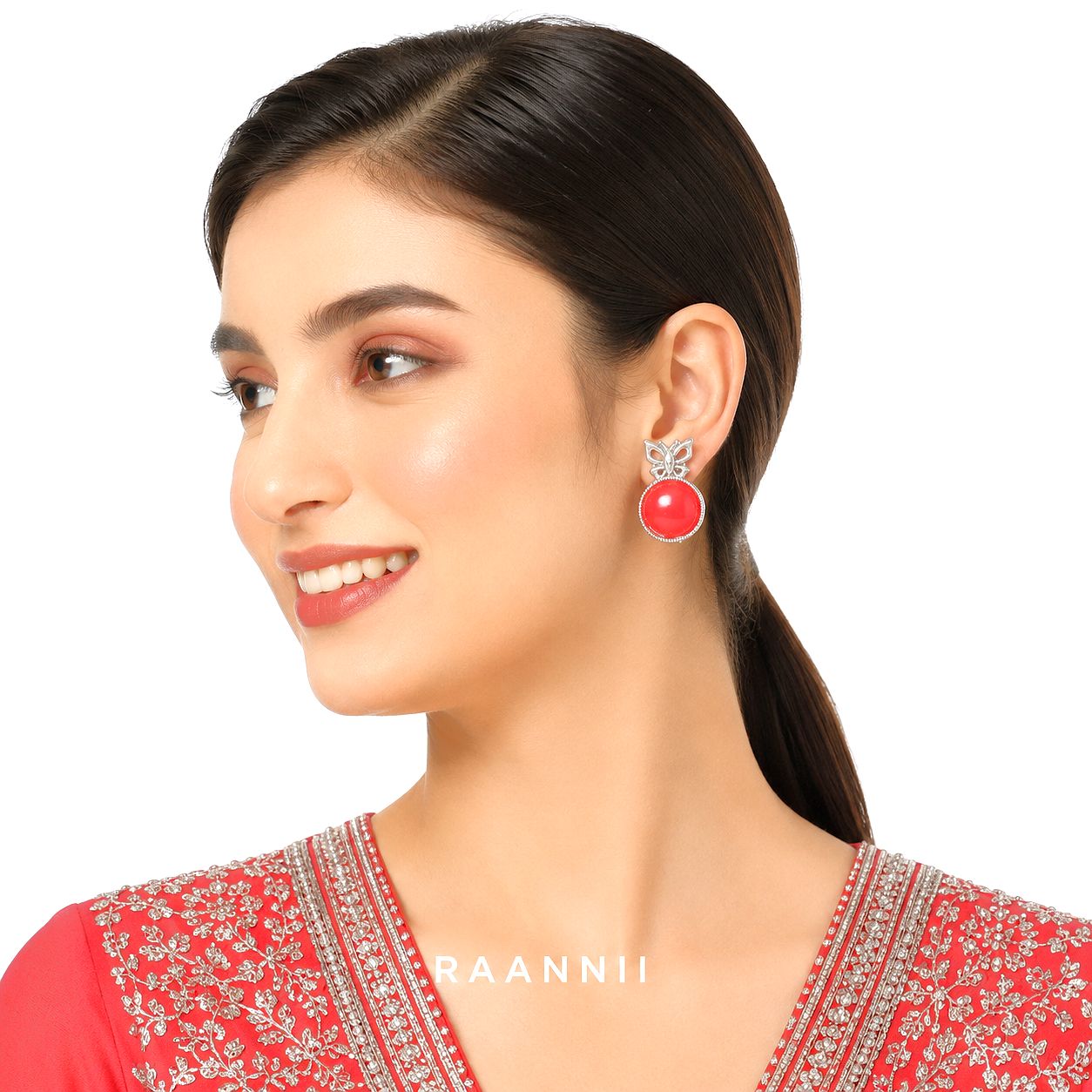 Raannii Earrings - Red Butterfly Statement Stud Earrings for Women