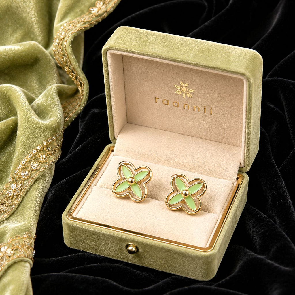 Raannii Earrings - Mint Green Flower Stud Earrings for Women Gold Plated Floral Earrings