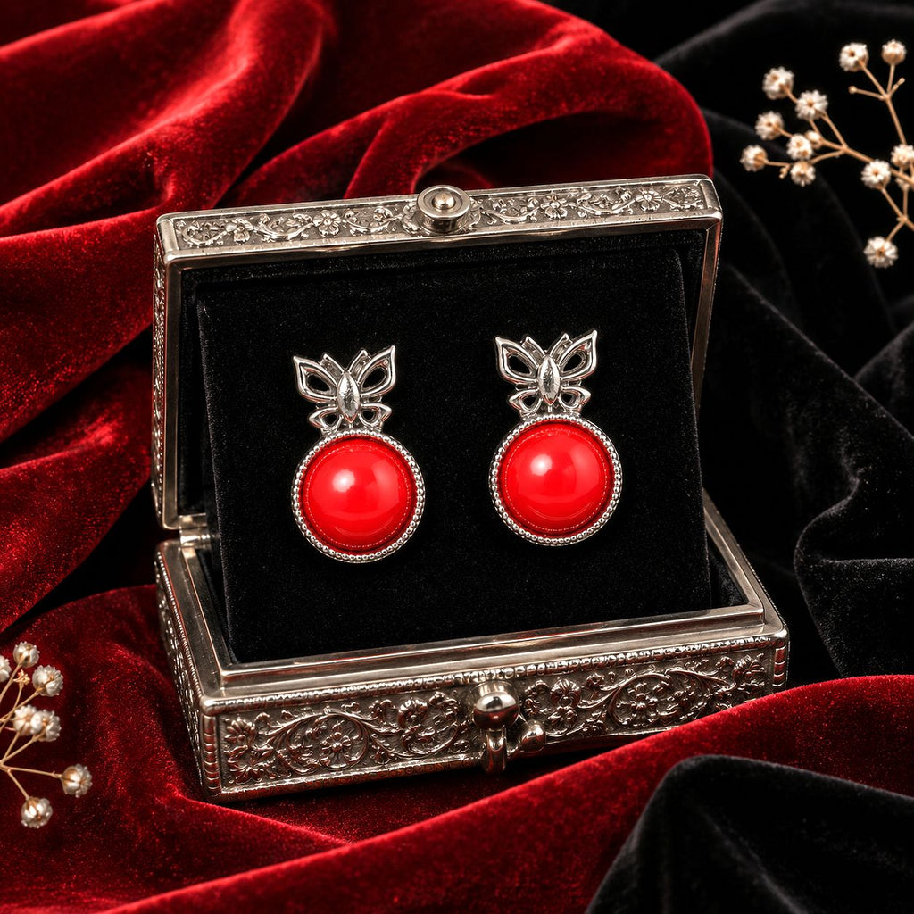 Raannii Earrings - Red Butterfly Statement Stud Earrings for Women