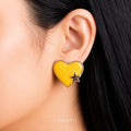 Raannii Earrings - Yellow Heart Stud Earrings for Women Gold Tone Cute Heart Shape