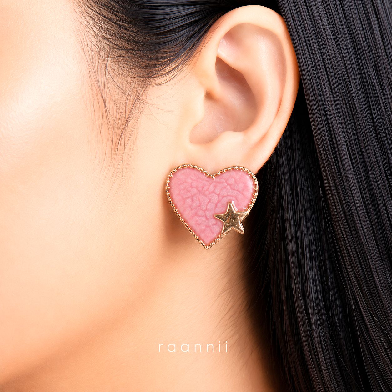 Raannii Earrings - Pink Heart Stud Earrings for Women Gold Tone Cute Heart Shape