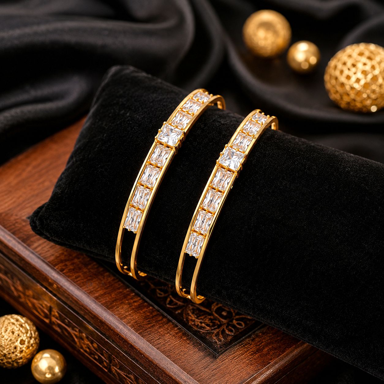 Raannii Premium Crystal Studded Gold Bangles (Set of 2)
